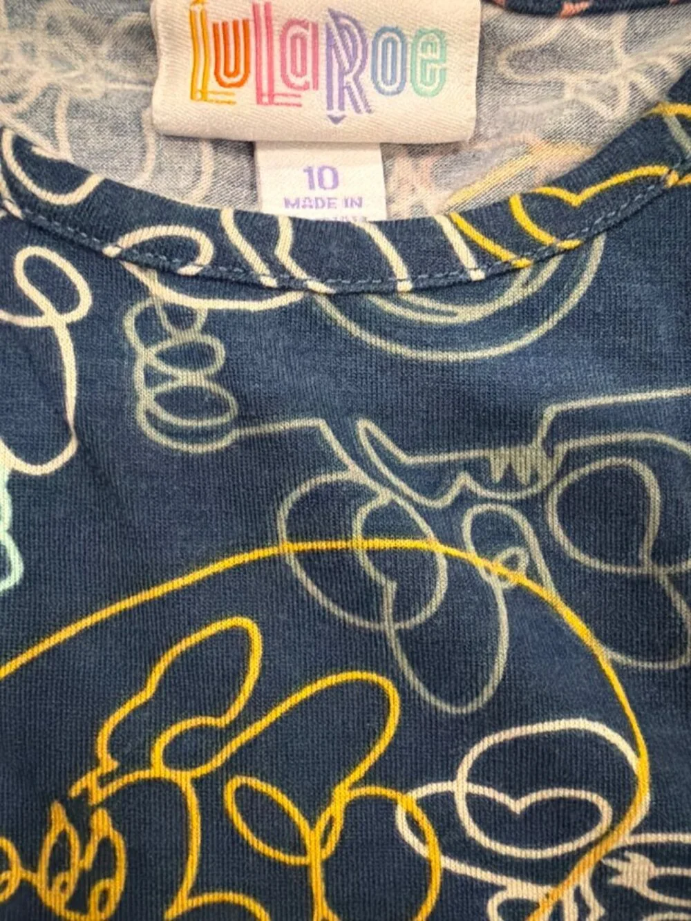 Disney X LuLaRoe Girls Mae Mickey Mouse Dress Navy Multicolor Abstract Print Siz